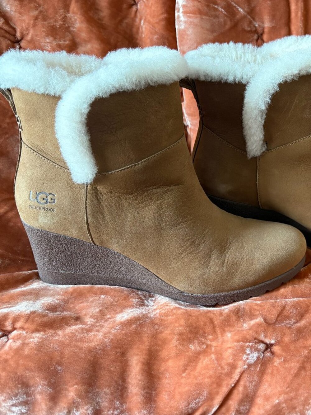 UGG Devorah Brown Suede Shearling-Trim Wedge Boots